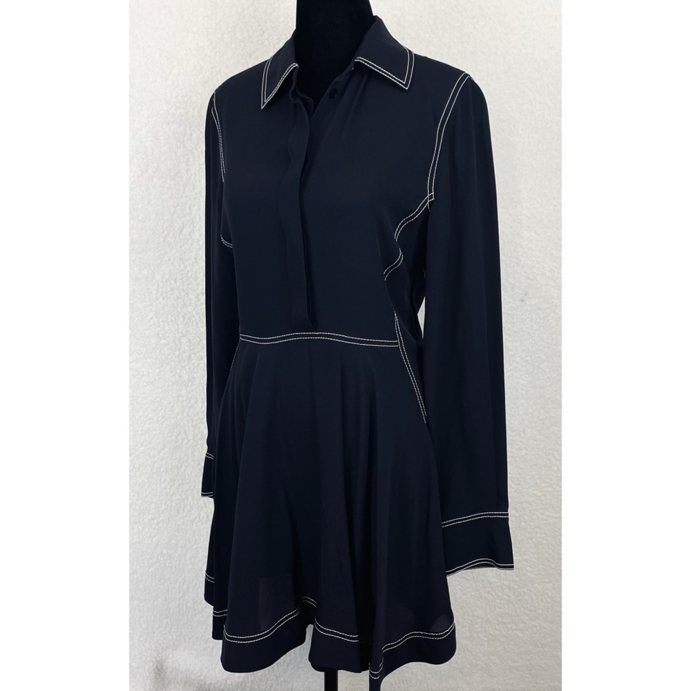STELLA MCCARTNEY • 100% Silk Navy Contrast-Stitch Collared Mini Dress, S - Picture 2 of 16
